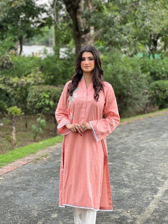 Peach floral kurta