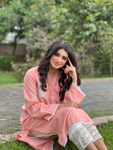 Peach floral kurta